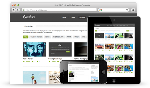Screenshots em três dispositivos diferentes computador, table e celular